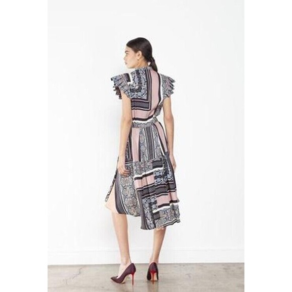 Katharine Kidd Ines Dress Size 4 Hi Low Midi Short Sleeve Pink Black EUC B36 - Picture 2 of 7